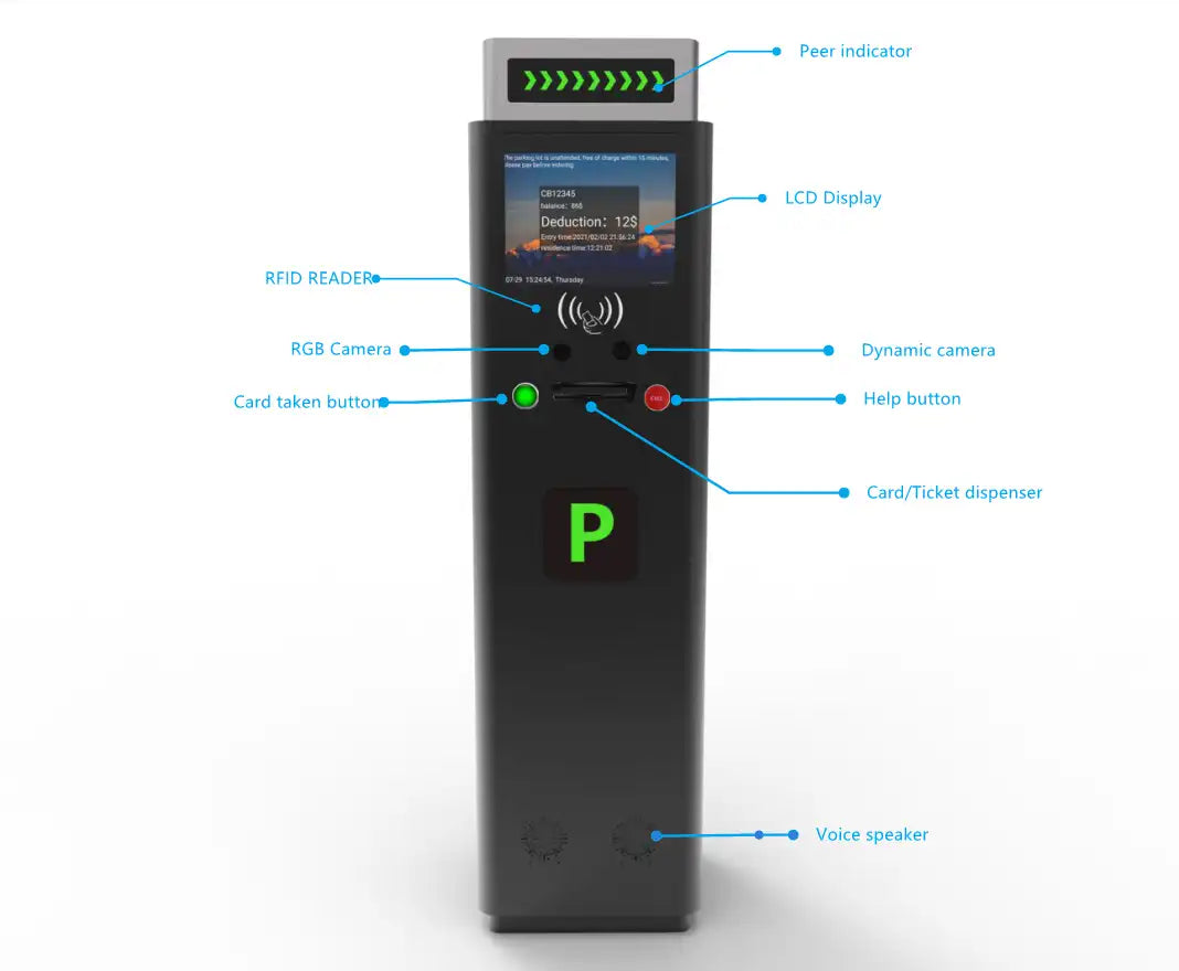 Ticket parking management dispenser with rfid card reader with camera for facial detection Ticket parking management dispenser with rfid card reader with camera for facial detection